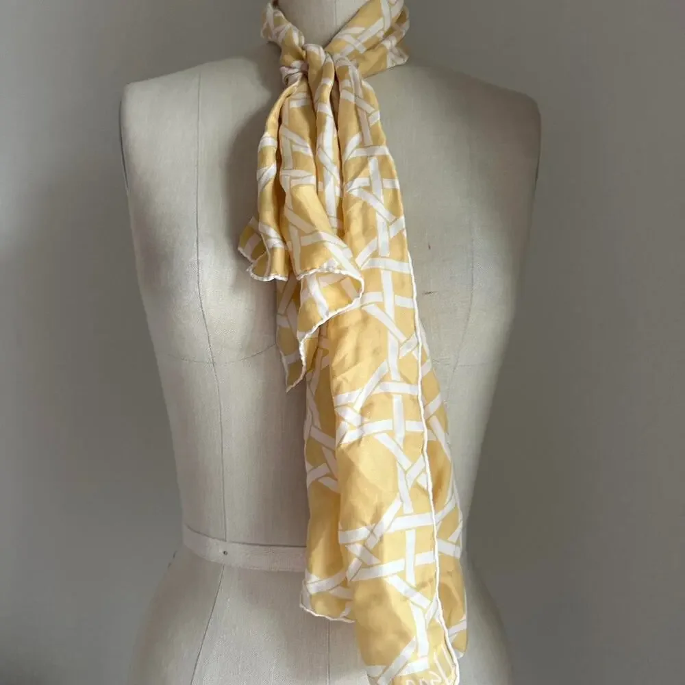 USNA Vintage Women’s Yellow Oblong Geometric Silk Scarf Lightweight Modern Print